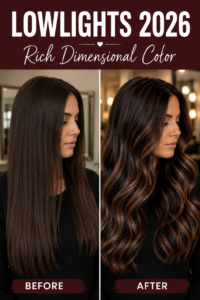 Lowlights Hair Color 2026 | Rich Dimensional Brunette Look