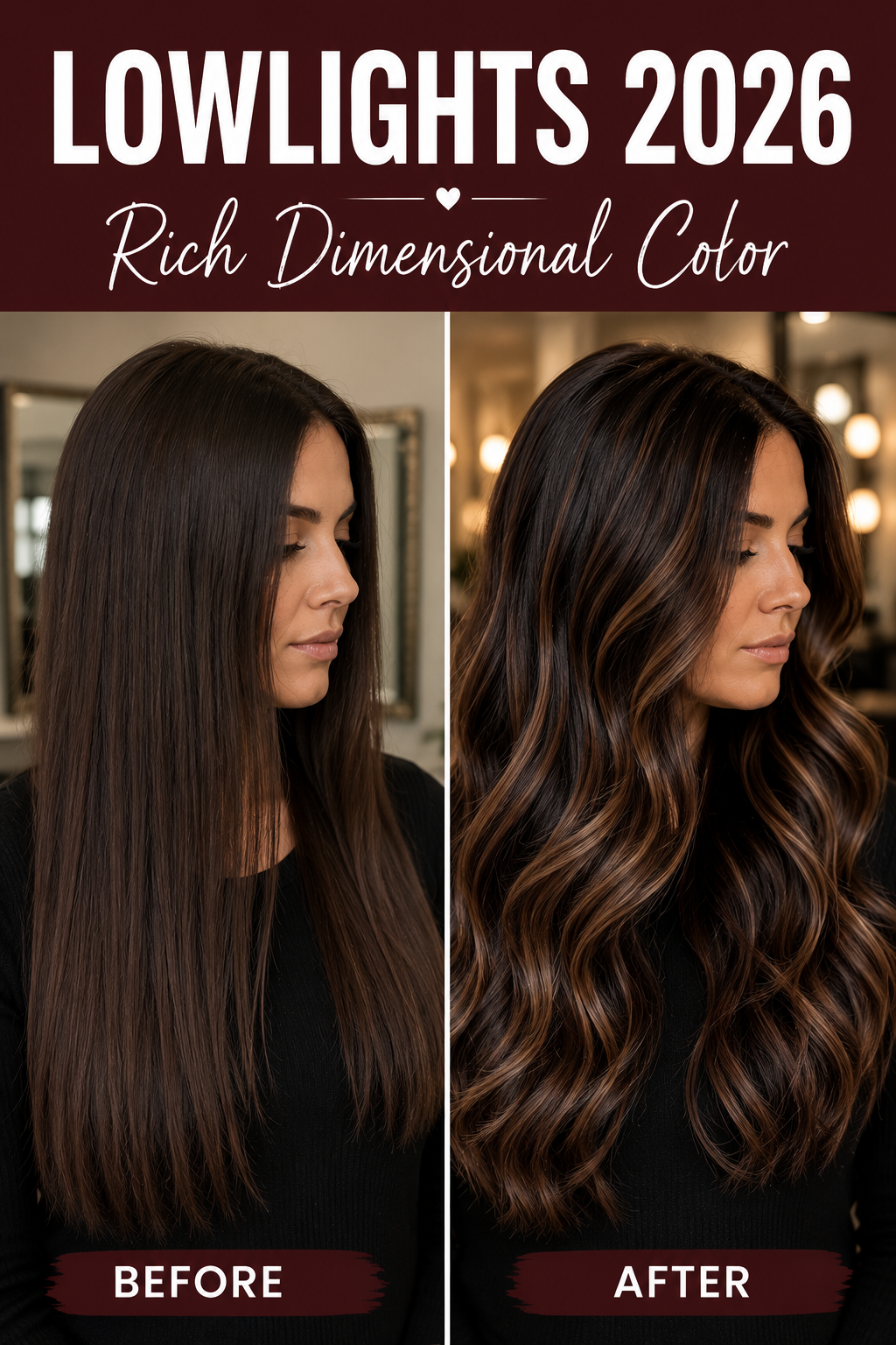 Lowlights Hair Color 2026 | Rich Dimensional Brunette Look