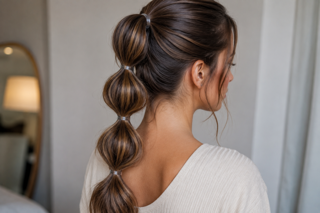 Close-up of bubble ponytail hairstyle with segmented sections