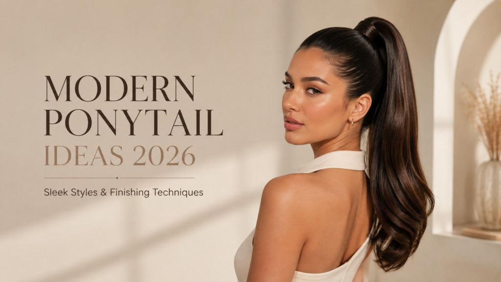 Modern sleek ponytail hairstyle for women with polished finish