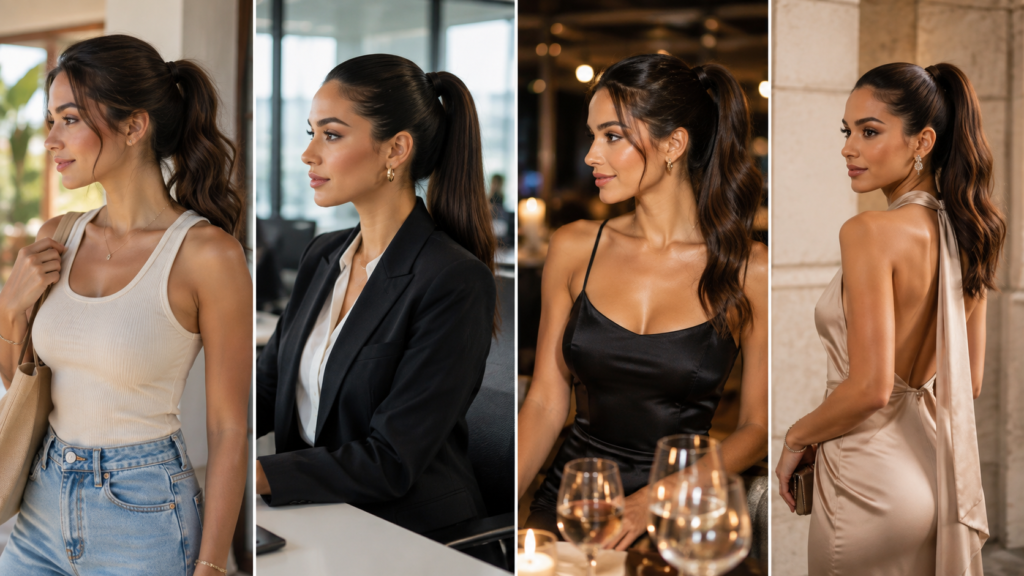 Four ponytail styles matched to different occasions 