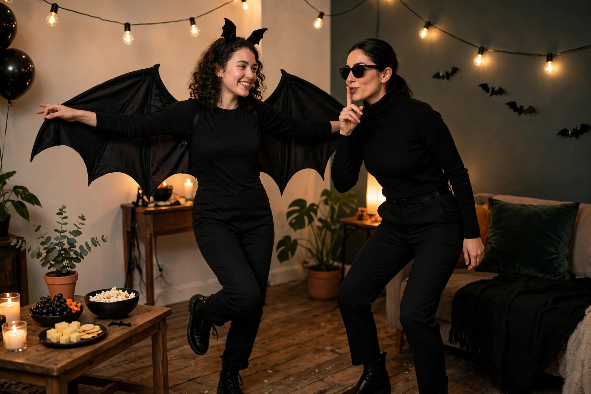 Bat and spy looks, easy halloween costumes for women using black clothes