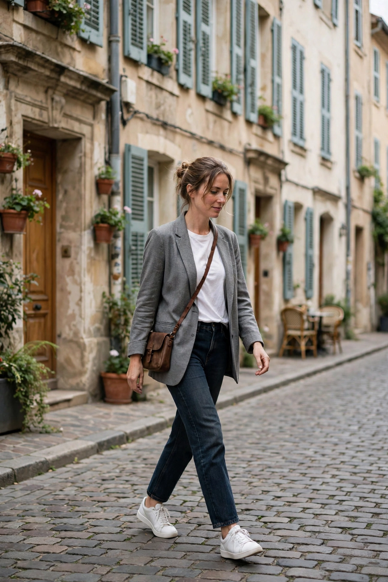 Relaxed blazer with jeans, a comfortable option in casual blazer outfits for travel