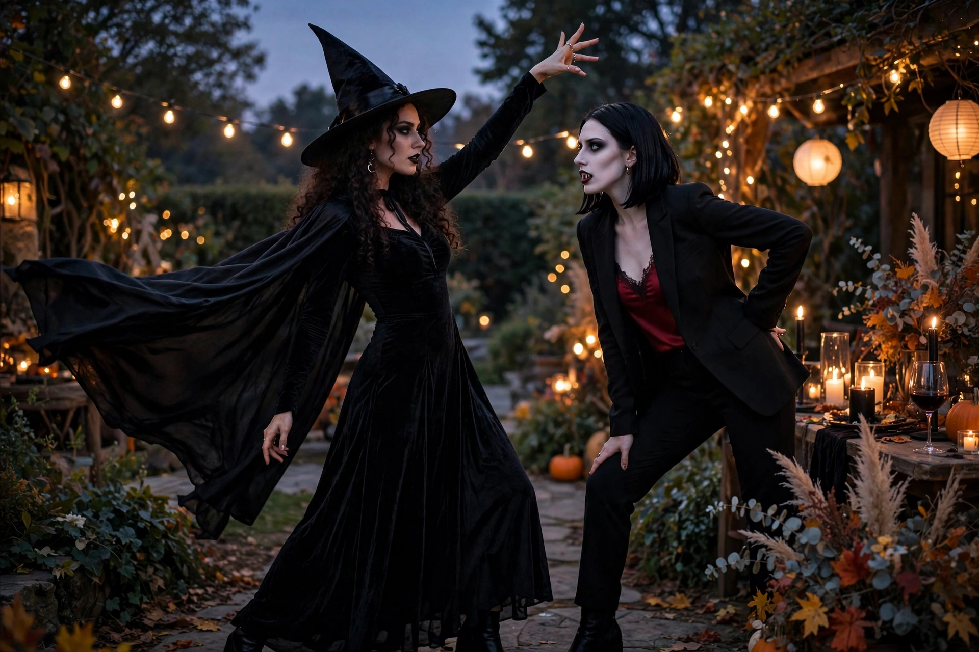 Witch and vampire looks, black halloween outfits for women