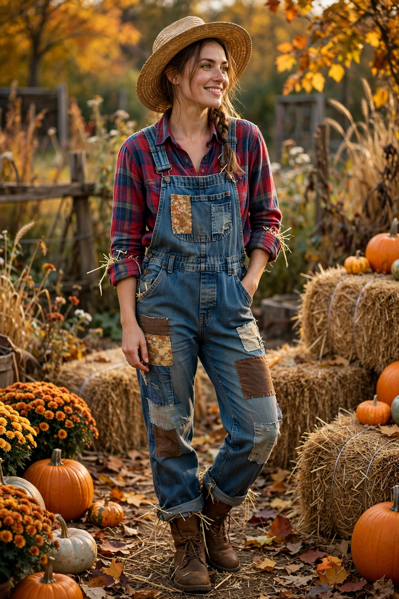 Woman in a simple scarecrow outfit, one of many easy halloween costumes for women