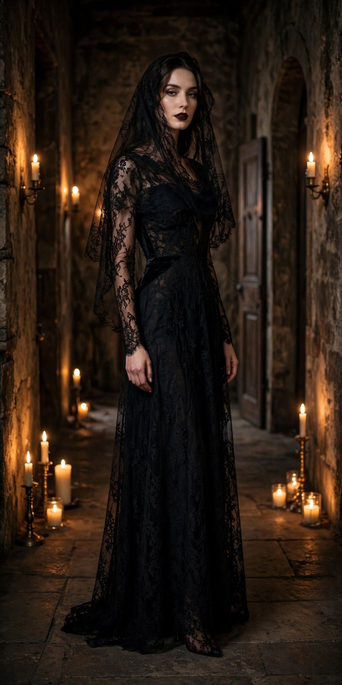 Woman in a gothic bride look, one of the elegant halloween outfits for women