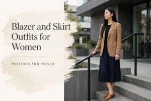 Blazer and skirt outfits for women featured image.