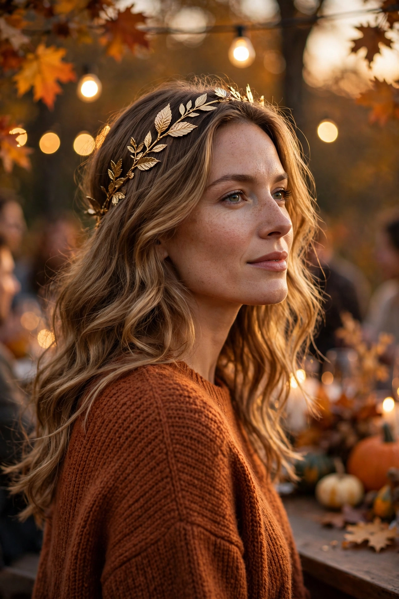 Woman with loose waves and a headband, showing halloween hairstyles for women