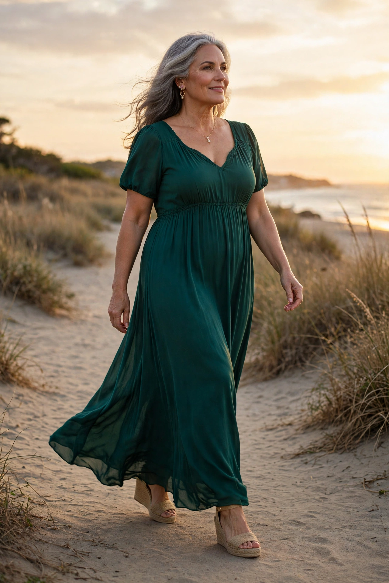Jewel tone maxi dress with a defined waist
