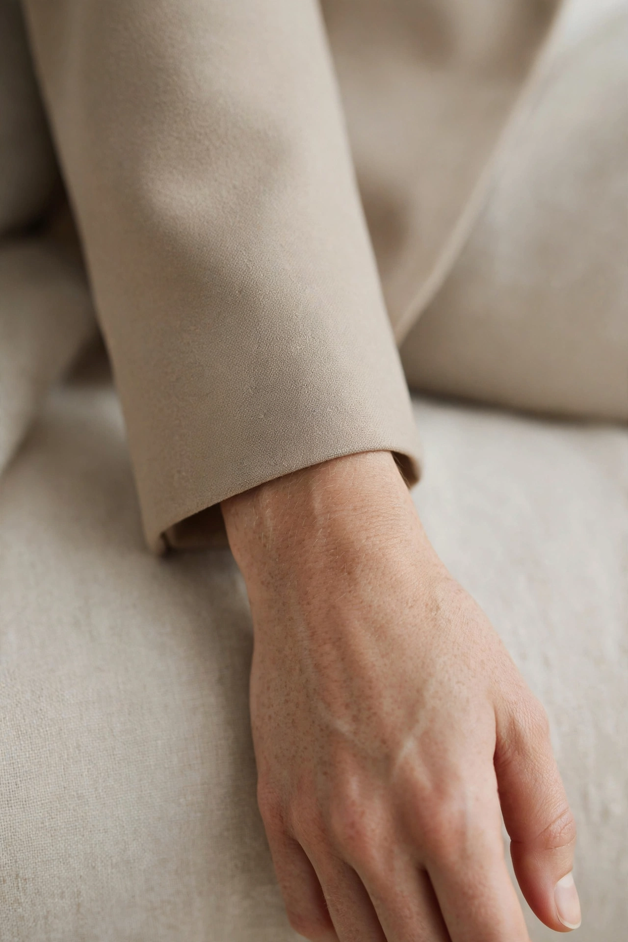 Close-up of a properly fitted blazer sleeve at the wrist