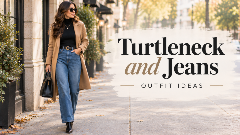 Turtleneck and jeans outfit idea for a chic fall look