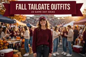 Fall tailgate outfits with team colors and cozy game day style