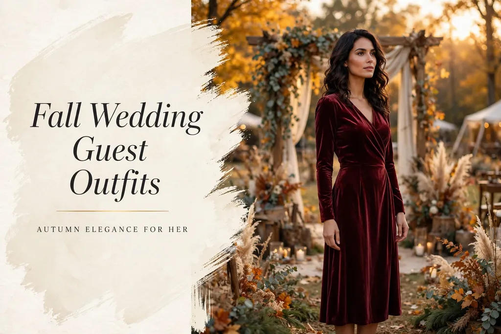 Fall wedding guest outfits for women, burgundy velvet midi dress at an autumn wedding