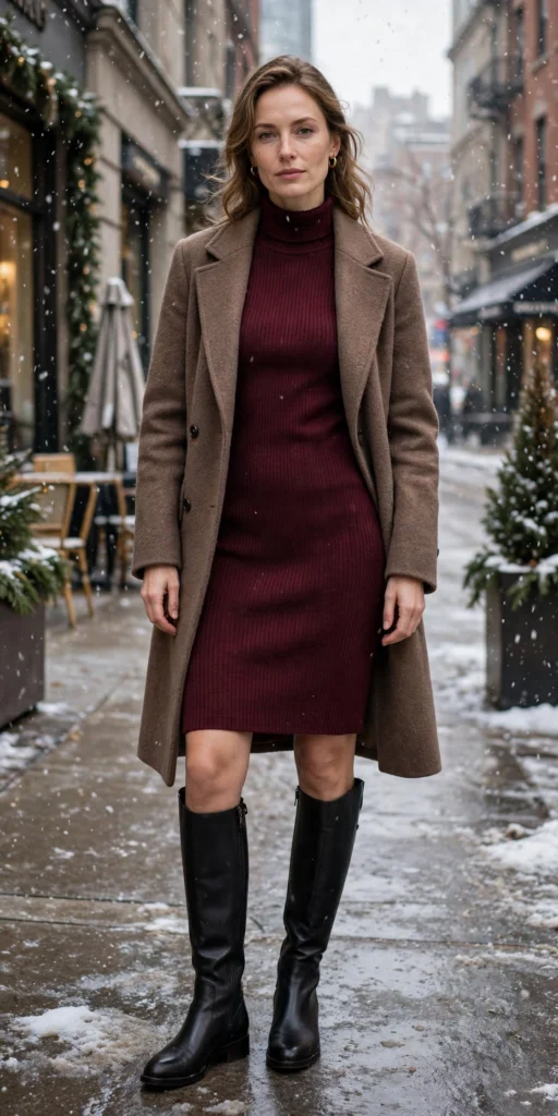Sweater dress outfits with knee-high boots for a polished winter look
